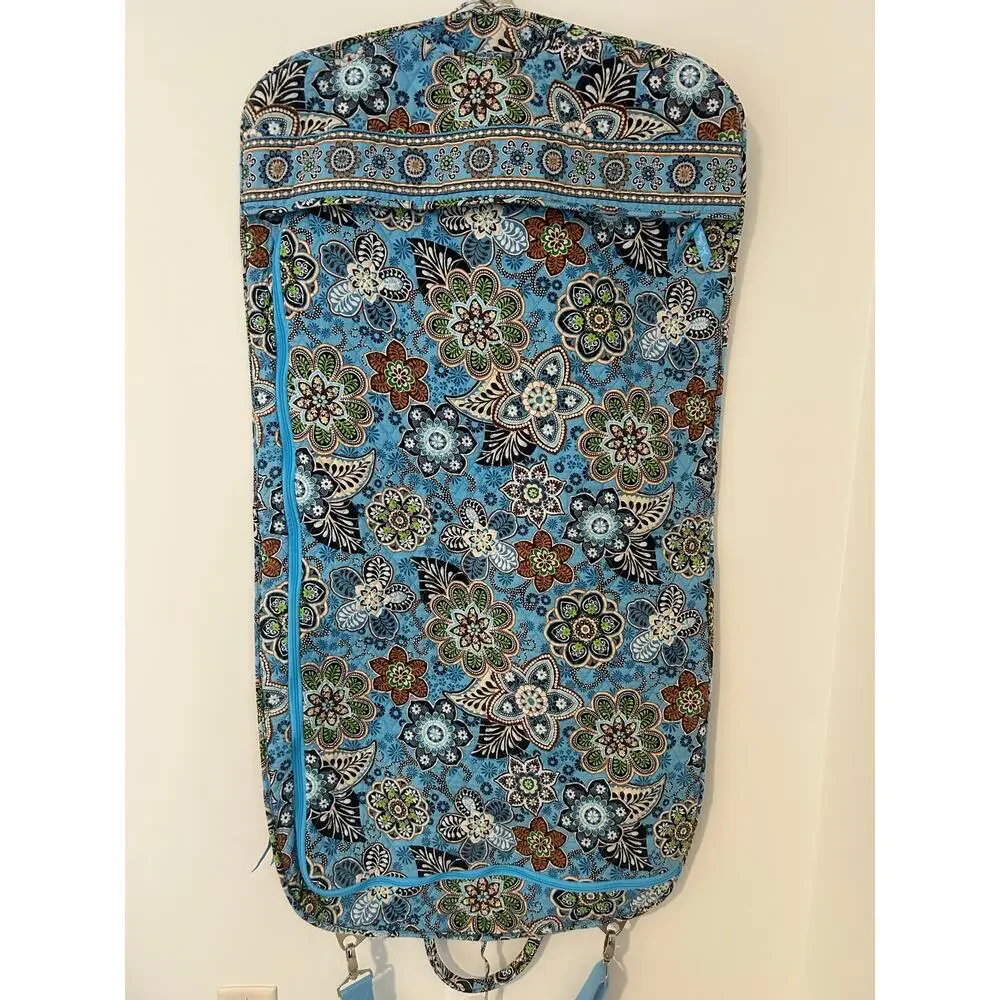 Vera Bradley Retired Bali Blue Brown Paisley Floral Hanging Quilted Garment Bag